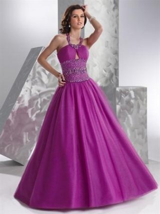 Hot cerise/Oceana Blue Halter Long Prom Dress