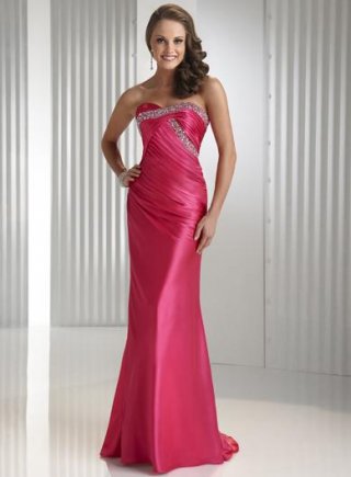 Funky Pink Beaded Sheath Evening Gown Prom Dress