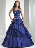 Indigo Beaded Tiered Taffeta Ball Gown Prom Dress