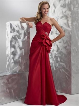 Red notched Neckline Taffeta Long Prom Dress