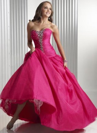 Deep Fuchsia Taffeta tulle Ball Gown Long Prom Dress