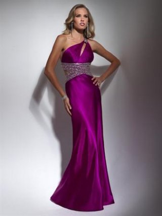 Hot cerise/Teal Full length One Shoulder Sheath Prom Gown