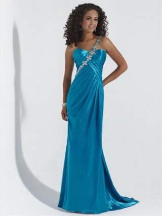 Island Blue/Purple Peony/Scarlet One Shoulder Beaded Prom Gown