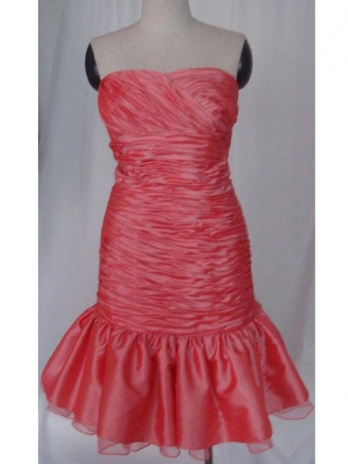 Orange Red Taffeta Beaded Ruffled Short Prom Dress
