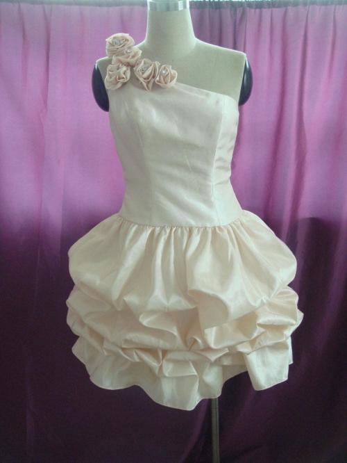 Champagne One Shoulder Flower Taffeta Short Prom Dress
