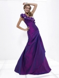 Purple Prom Gown Beaded Flower A-line Taffeta One Shoulder