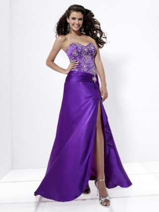 Graceful Prom Gown Purple Beaded Sheath Charmeuse Sweetheart