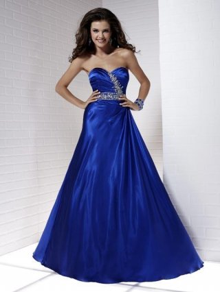 Royal Blue Prom Gown Beaded Charmeuse Sweetheart