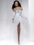 Elegant Prom Gown White Beaded Chiffon Strapless