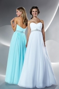 White/Blue Prom Gown Beaded Chiffon A-line Strapless