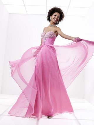 Pink Prom Gown Long Beading Chiffon A-line Sweetheart