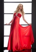 Elegant Prom Dress Red Beaded Charmeuse Straps
