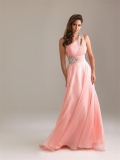 Elegant Prom Dress Pink Beading One Shoulder A-line Gown