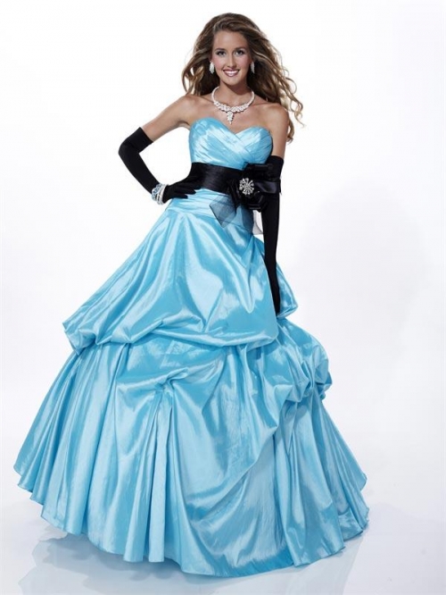 Turqouise/Black Prom Dress Flower Taffeta Sweetheart Ball Gown