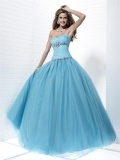 Turquoise Prom Dress Beaded Tulle Strapless Ball Gown