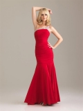 Red Prom Dress Long Beading Sheath Chiffon One Shoulder