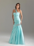 Graceful Prom Dress Long Beaded Sheath Satin One Shoulder