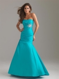 Turquoise Prom Dress Beading Mermaid Satin Strapless