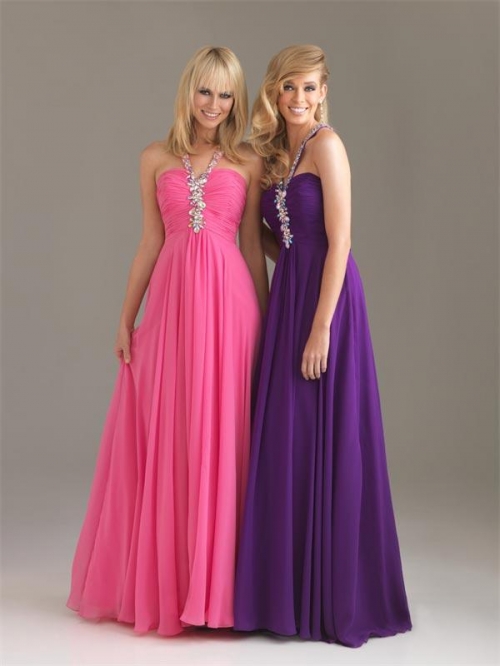 Hot Pink/Purple Prom Dress Long Beaded A-line Chiffon Straps