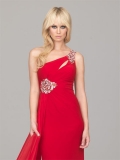 Graceful Prom Dress Red Beading Sheath Chiffin One Shoulder