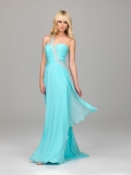 Elegant Prom Dress Aqua Embroidery One Shoulder Chiffon