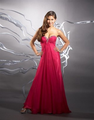 Fuchsia Prom Dress Beading Chiffon A-line Strapless