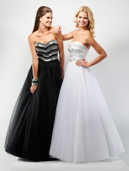 White/Black/Dynamic Blue Prom Dress Gorgeous Tulle Ball Gown
