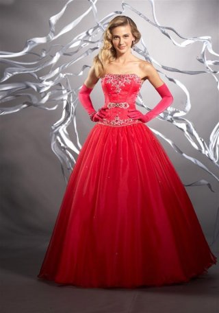 Gorgeous Prom Dress Red Embroidery Tulle Square Ball Gown