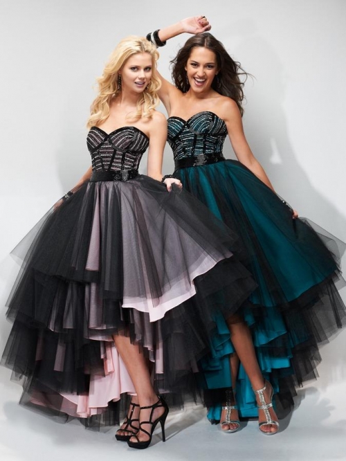 High-low Hem Beaded Tulle Prom Dress Layered Skirt Corset Back