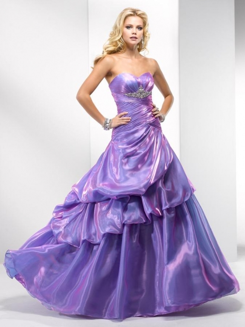 Purple Iris/Coral Sunset/Frosty Aqua Prom Dress Organza Gown