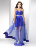 Royal Blue/Coral/Pink Prom Dress Glamorous Tulle over Satin Mini Skirt
