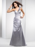 Silver/Royal Blue/Red Prom Dress One Shoulder V neck With Flowers