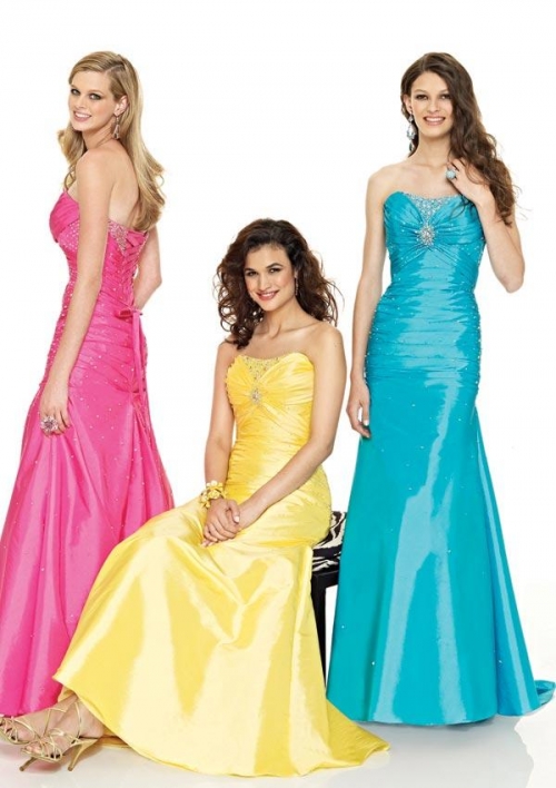 Strapless Sleeveless Sweep Beaded Taffeta Prom Gown