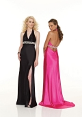 Halter top Full length Sweep Train Beaded Satin Prom Gown