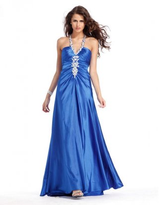 Halter Top Full length Beaded Taffeta Elegant Prom Gown