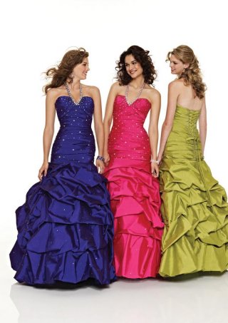 Halter Full length Beaded Ruffles Taffeta Gorgeous Prom Gown