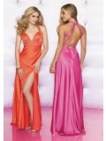 Full length Beaded Burnt Orange/ Hotpink Sexy Prom Dress