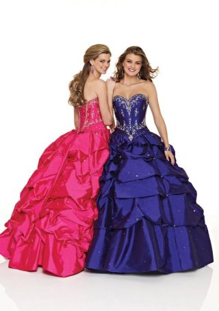 Sweetheart Full length Beaded Ruffles Taffeta Ball Prom Gown