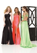 Asymmetric Strap Full length Sweep Beaded Satin Prom Gown
