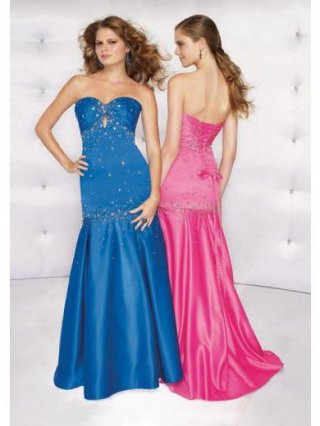 Strapless Beaded Satin Hotpink /Royal Prom Dress