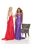 Cross Straps Full length Sweep Beaded Satin Prom Gown