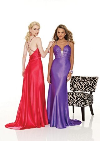Cross Straps Full length Sweep Beaded Satin Prom Gown