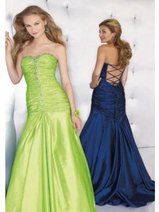 Sexy Strapless Beaded Lime/Roayl Prom Gown
