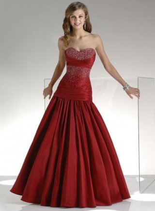 Floor Length Beaded Ruffles Taffeta Red Prom Dress