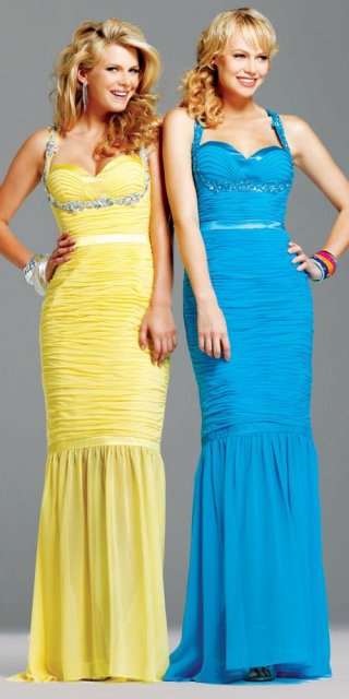 Yellow/Sea Celebrity Inspired Halter top Formal Evening Dress