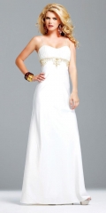 White/Gold Celebrity Inspired A-line Formal Evening Dress