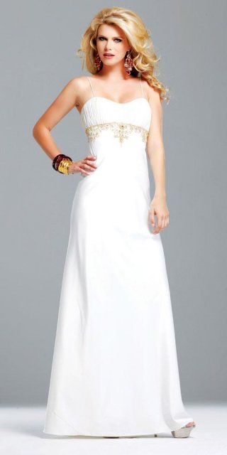 White/Gold Celebrity Inspired A-line Formal Evening Dress