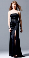 Black Celebrity Inspired Strapless Beaded Floor Length Evening Dress