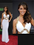 Chrishell Stause White/Gold V-Neck Mermaid Evening Dress