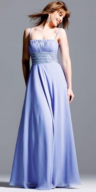 Ice Blue Celebrity Inspired Spaghetti straps Beaded Evening Dress